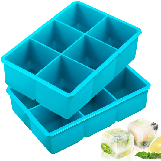 Webake 2 Inch blue square silicone whiskey ice cube tray mold,Pack of 2