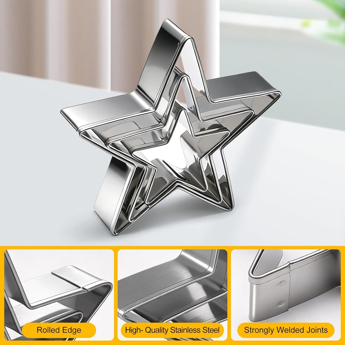 Cookie Cutters Set 12 Pieces, Stainless Steel 3 Heart Cookie Cutters, 3 Star Cookie Cutters, 3 Flower Cookie Cutters, 3 Round Cookie Cutters for Valentine's Day Christmas Holiday