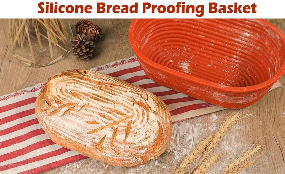 Webake 10 Inch Oval Collapsible Bread Proofing Basket Silicone Bowel Containers