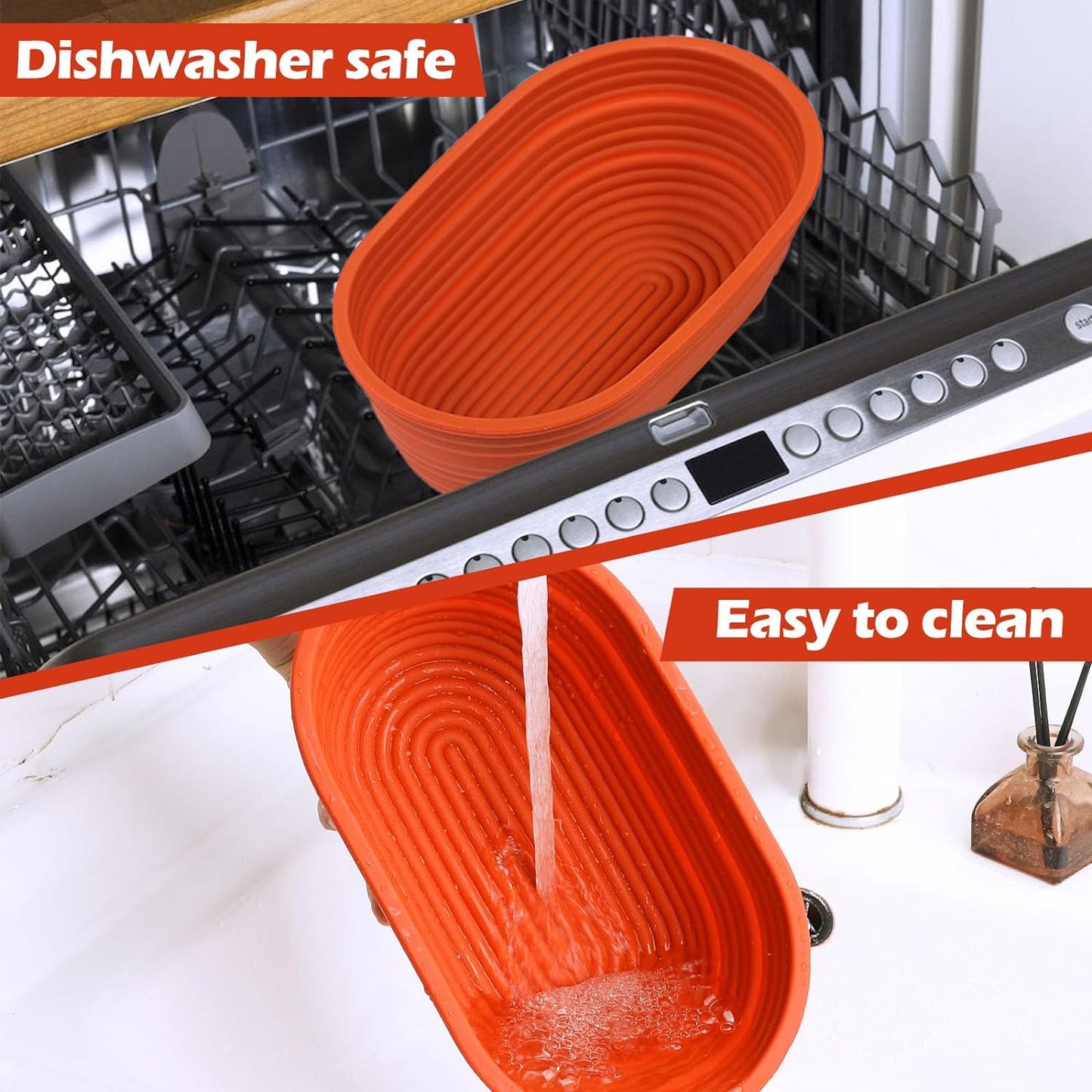 Webake 10 Inch Oval Collapsible Bread Proofing Basket Silicone Bowel Containers