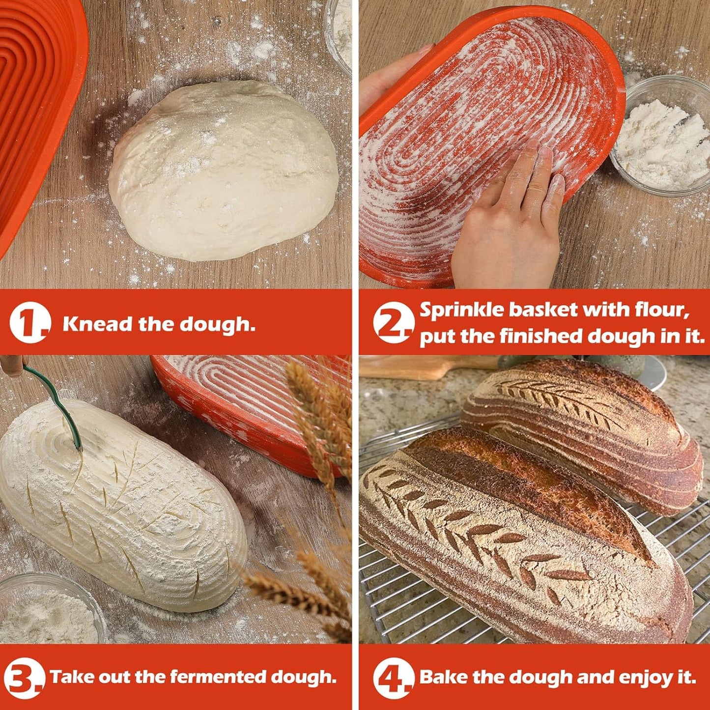 Webake 10 Inch Oval Collapsible Bread Proofing Basket Silicone Bowel Containers