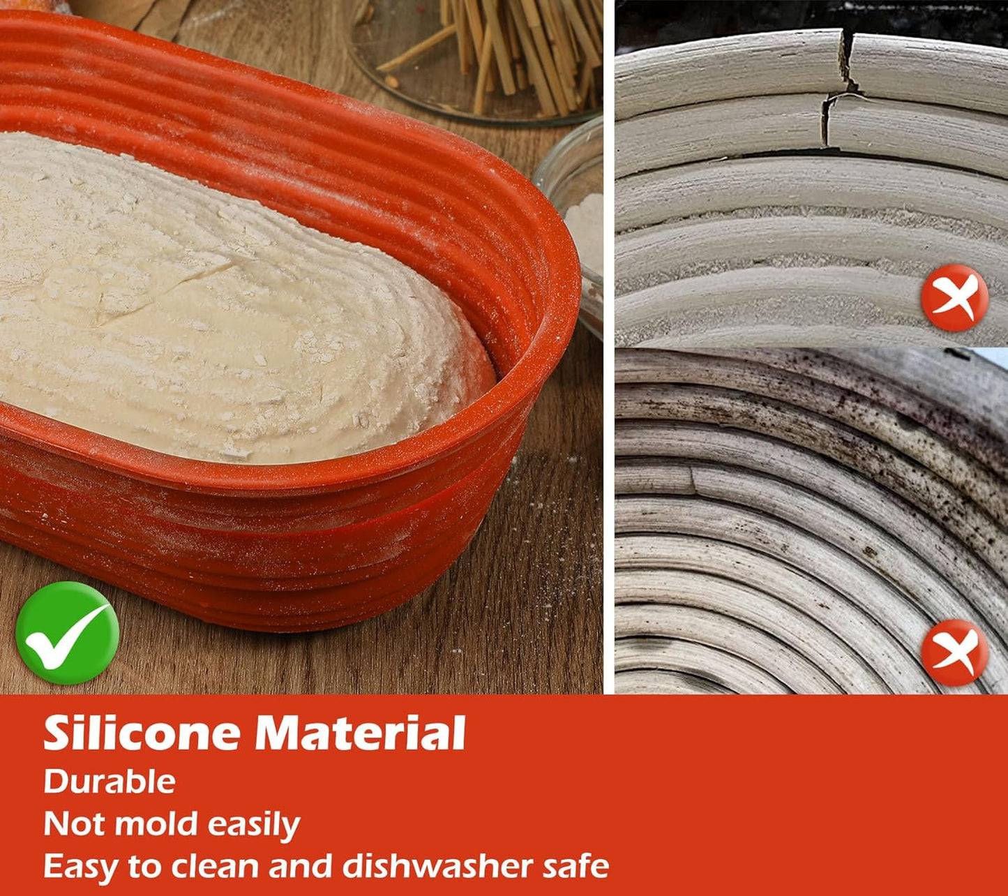 Webake 10 Inch Oval Collapsible Bread Proofing Basket Silicone Bowel Containers