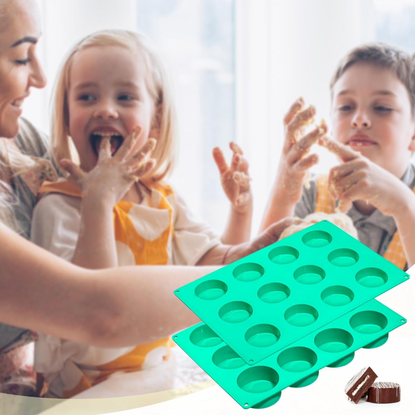 Webake Cake Puck Mold Set 2 Different Sizes, 12-Cavity Silicone Molds for Chocolate Covered Desserts, Flat Cake Pop, BPA Free, 2Pcs