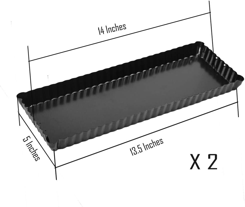 Webake 14 Inch carbon steel removable bottom non-stick rectangular baking tart pan,Pack of 2