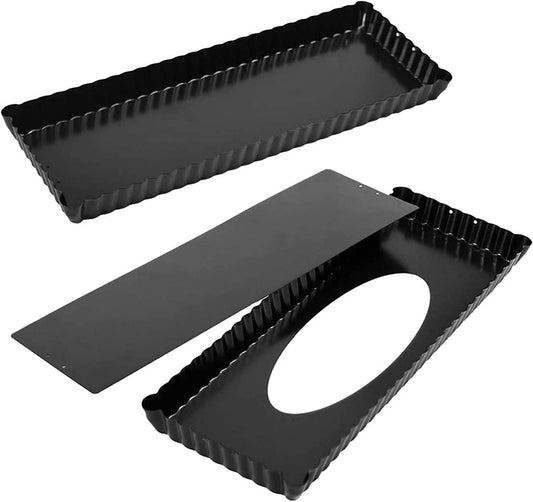 Webake 14 Inch carbon steel removable bottom non-stick rectangular baking tart pan,Pack of 2