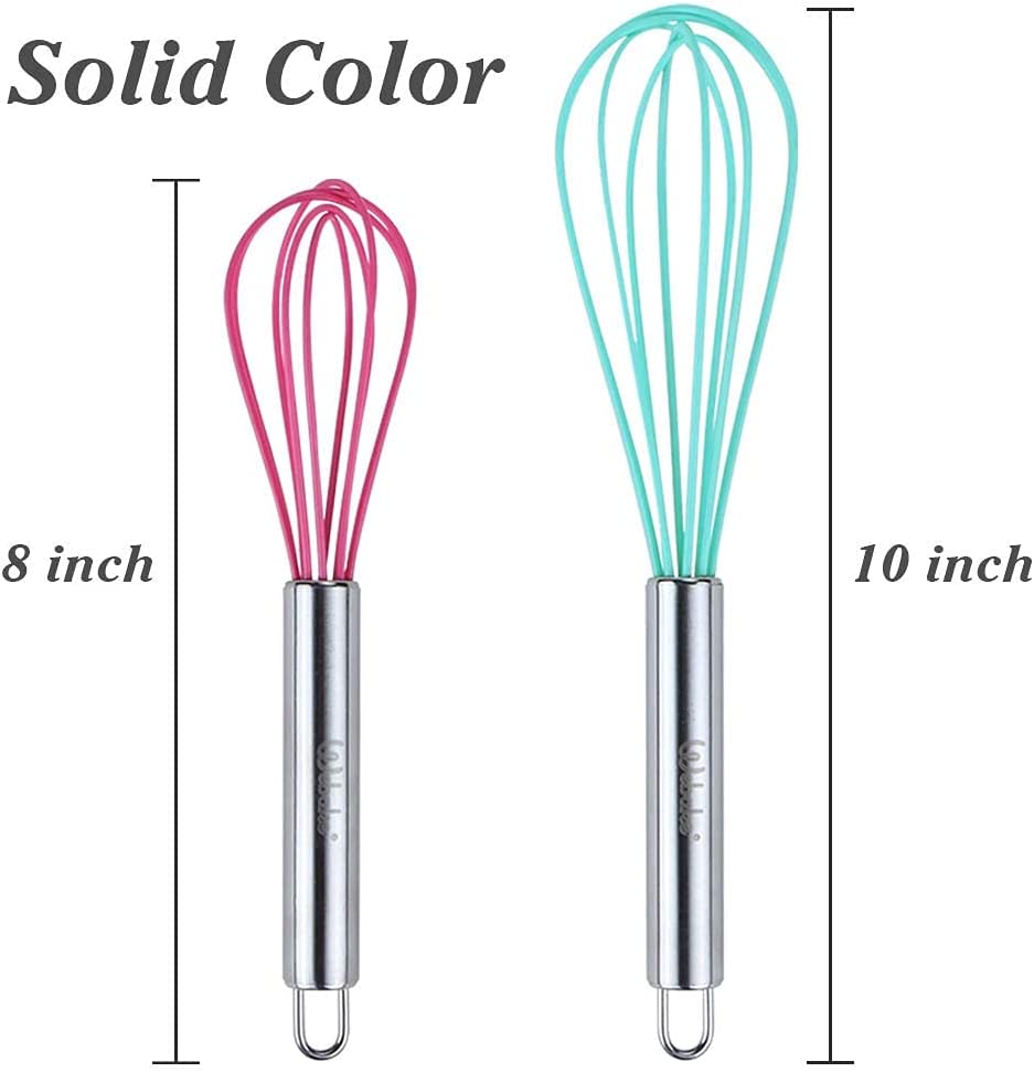Webake 8 inch and 10 inch balloon nonstick egg beater silicone whisk with stainless steel handle,Set of 4