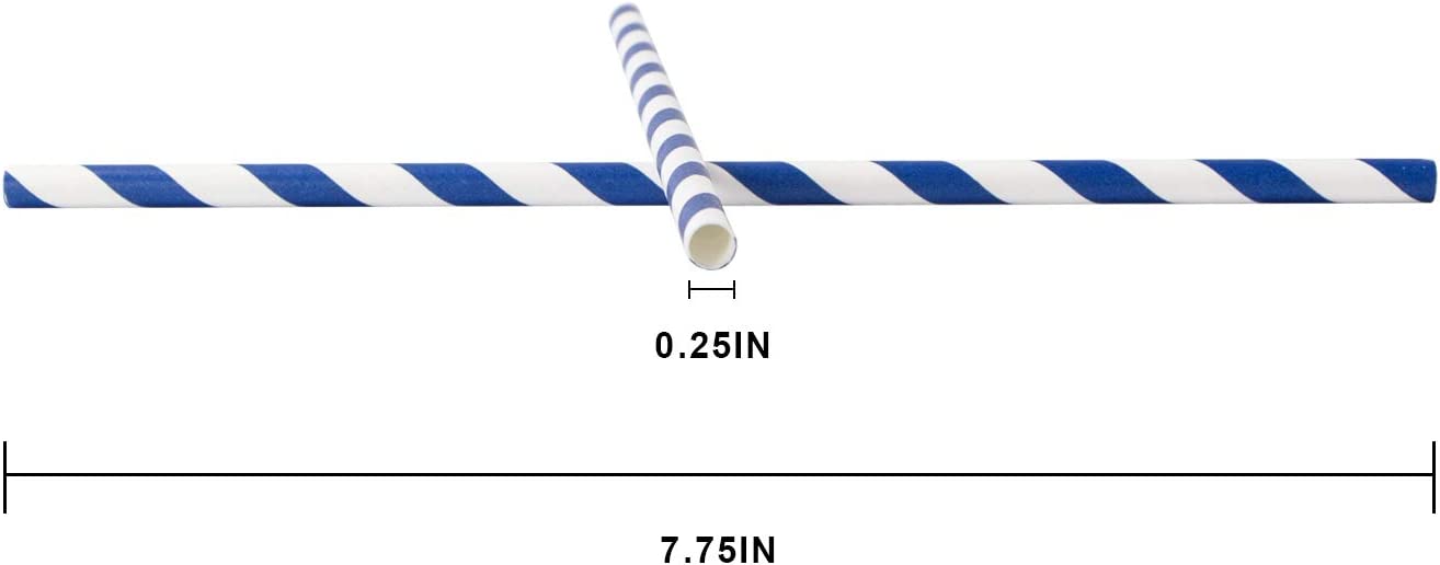 Webake 7.75x0.25 Inch Biodegradable Blue Striped Disposable Flavored Milk Straws (144 Pack)
