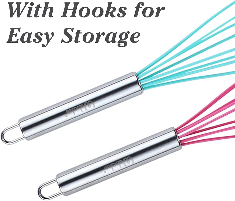 Webake 8 inch and 10 inch balloon nonstick egg beater silicone whisk with stainless steel handle,Set of 4