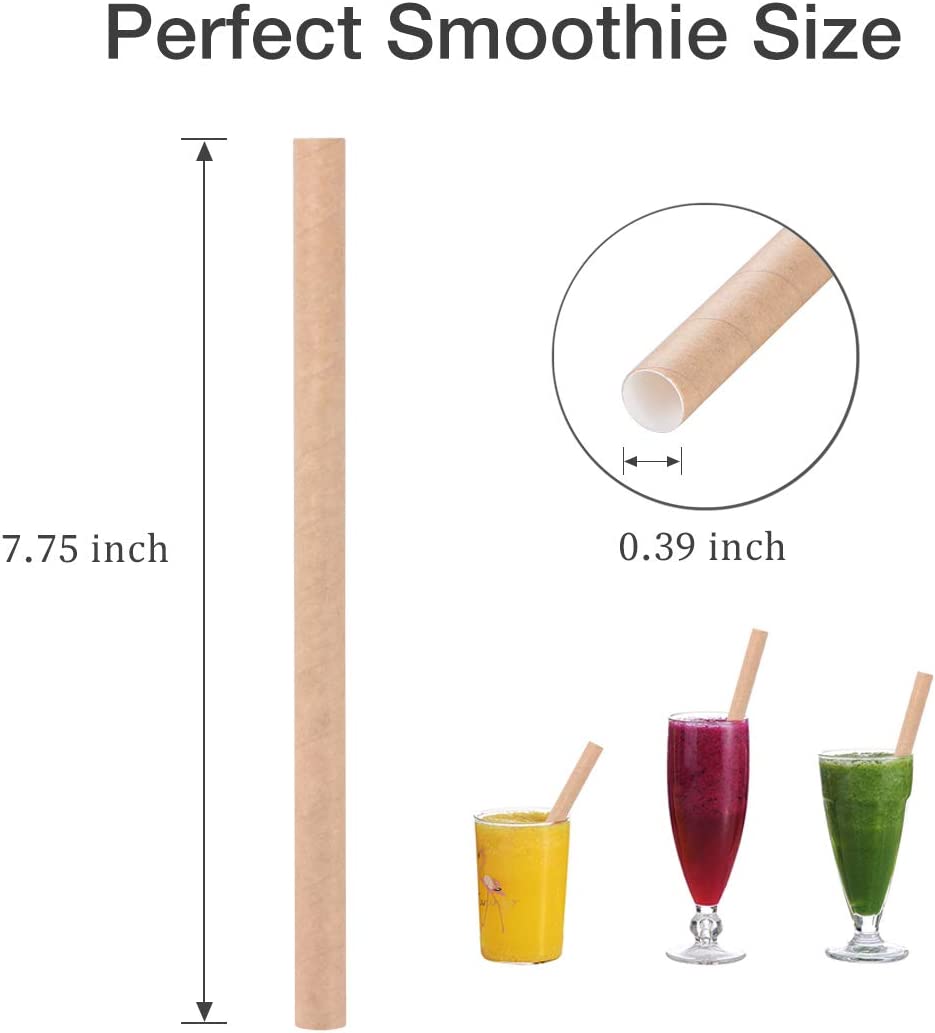 Webake 0.4x7.75 Inch Smoothie Brown Kraft Jumbo Drinking Paper Straws (100 Pack)
