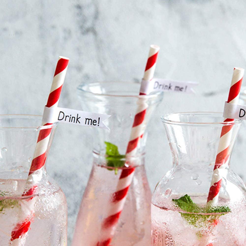 Webake 7.75x0.25 Inch Red Striped Drinking disposable Straws (200 Pack)