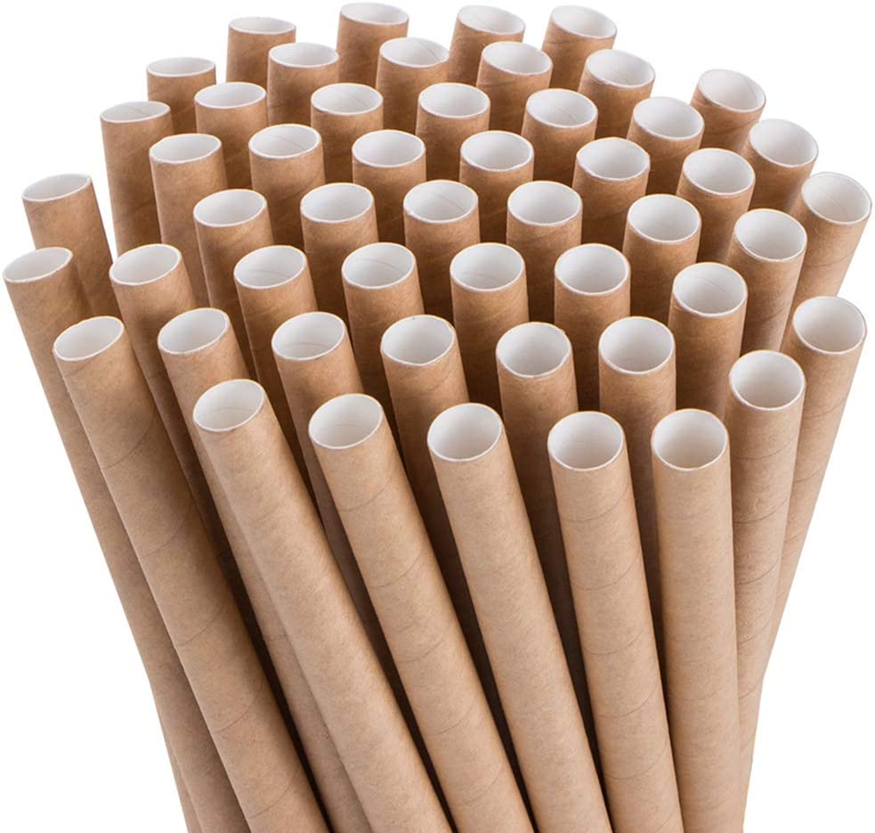 Webake 0.4x7.75 Inch Smoothie Brown Kraft Jumbo Drinking Paper Straws (100 Pack)