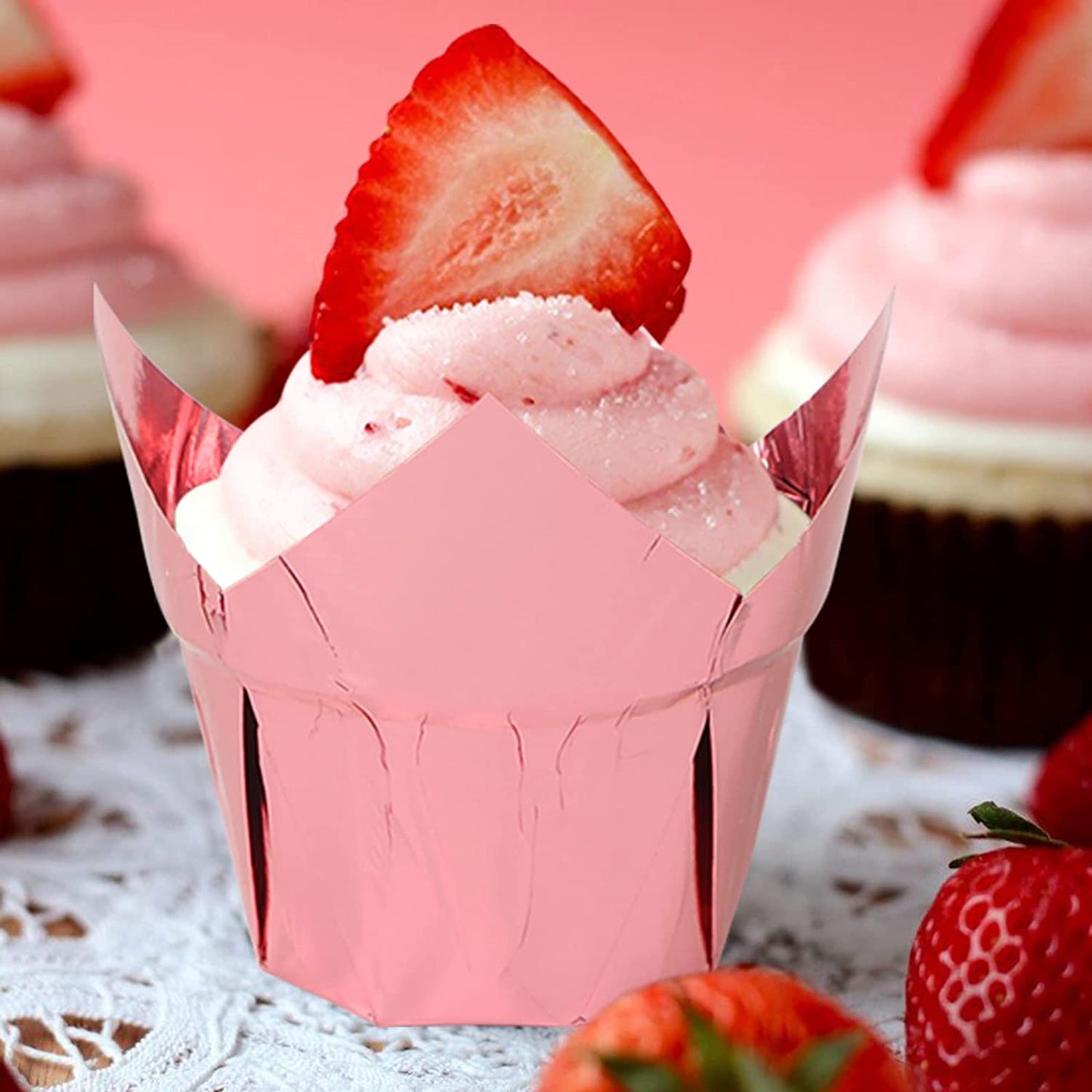 Webake 3.5 Ounce Disposable Rose Gold Tulip Aluminum Foil Cupcake Liners (100pcs)