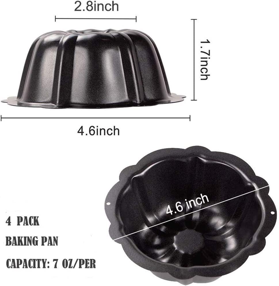 Webake 4 inch nonstick bunting pan cabon steel baking mini bundt cake pan,pack of 4
