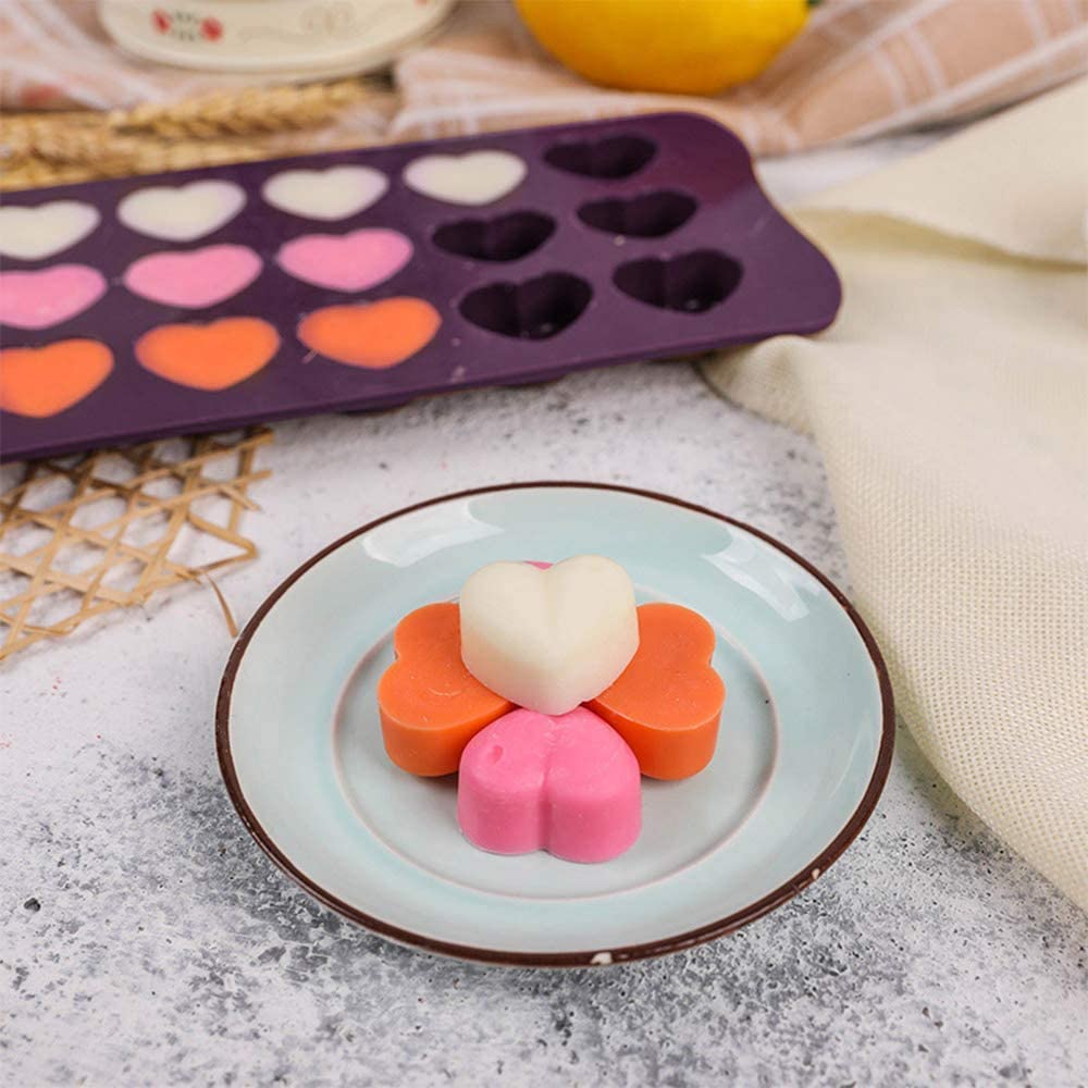 Webake Silicone 15 Cavity Silicone Heart Candy Chocolate Mold,Pack of 2 (Purple)