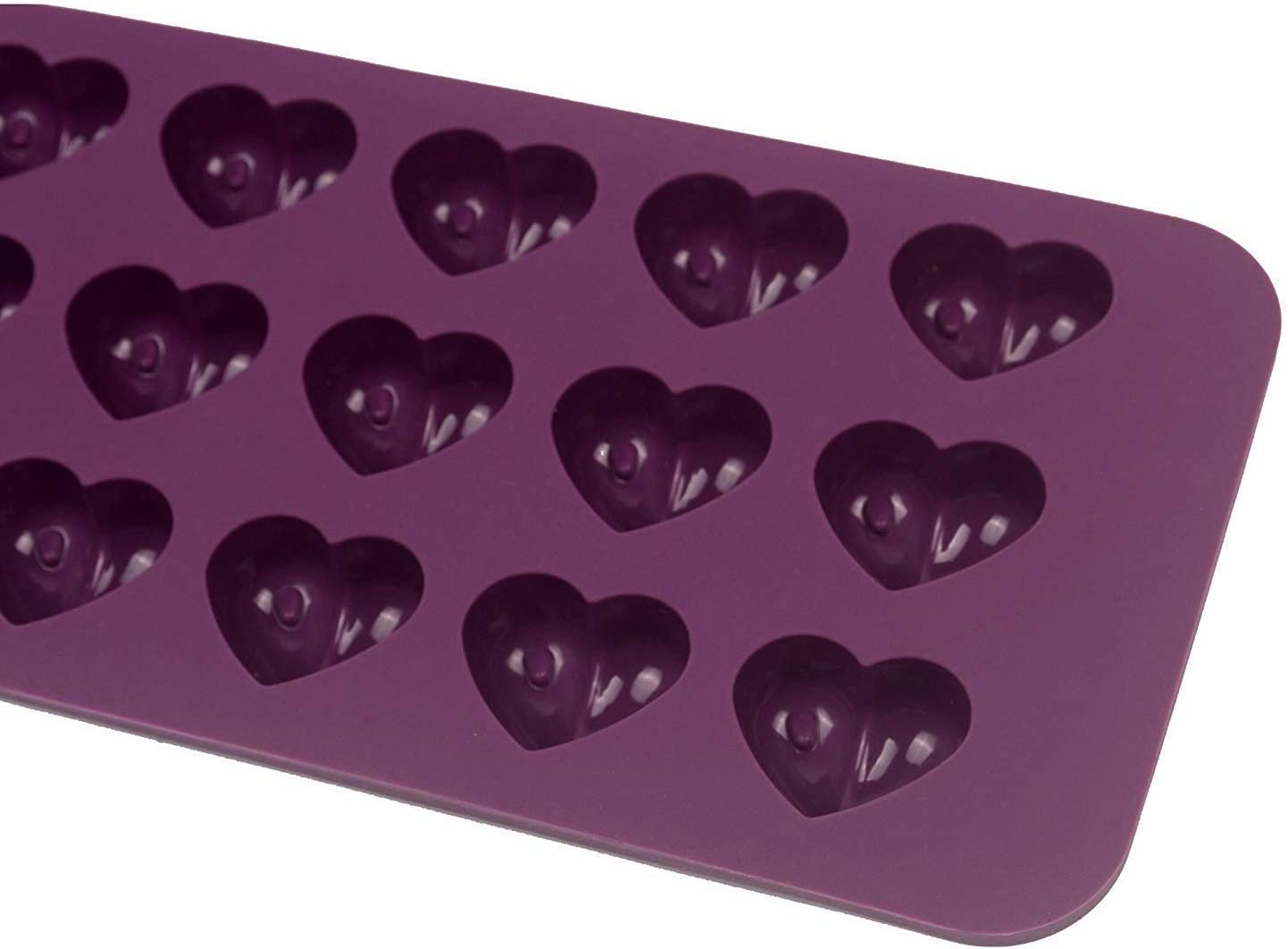 Webake Silicone 15 Cavity Silicone Heart Candy Chocolate Mold,Pack of 2 (Purple)
