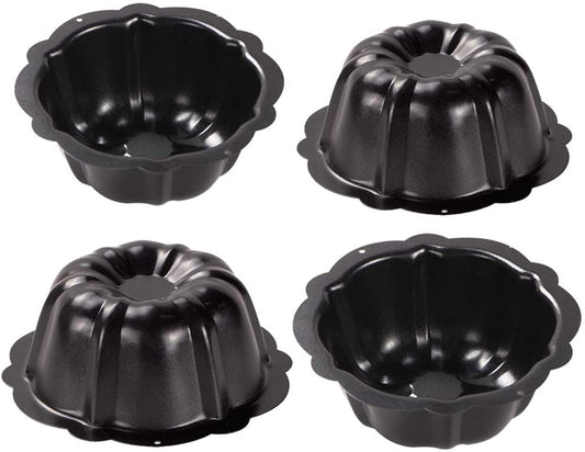 Webake 4 inch nonstick bunting pan cabon steel baking mini bundt cake pan,pack of 4