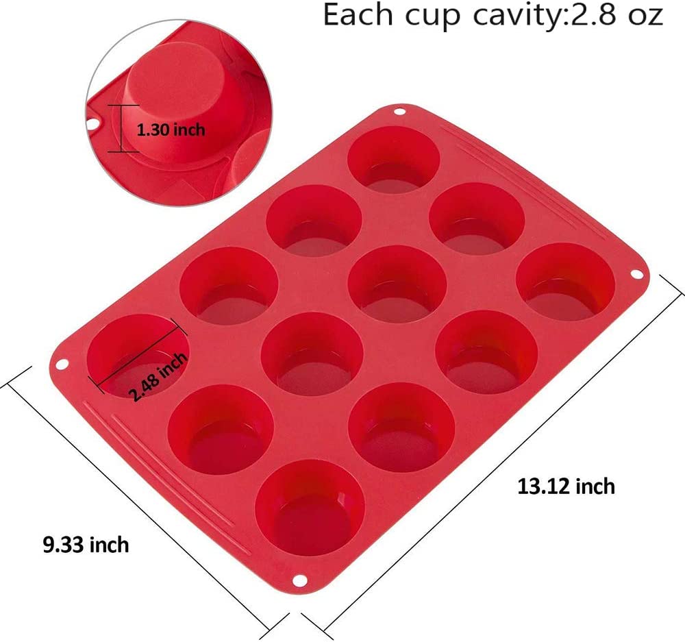Webake 12 Cup Silicone Nonstick Muffin Tray Pan (2 Pack)