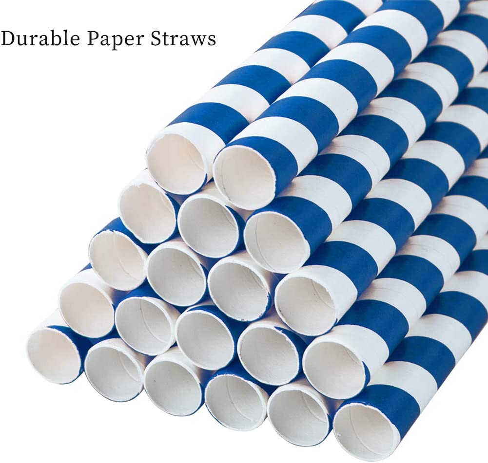 Webake 7.75x0.4 Inch Biodegradable Jumbo Thick Navy Blue Straws to Drink (100 Pack)