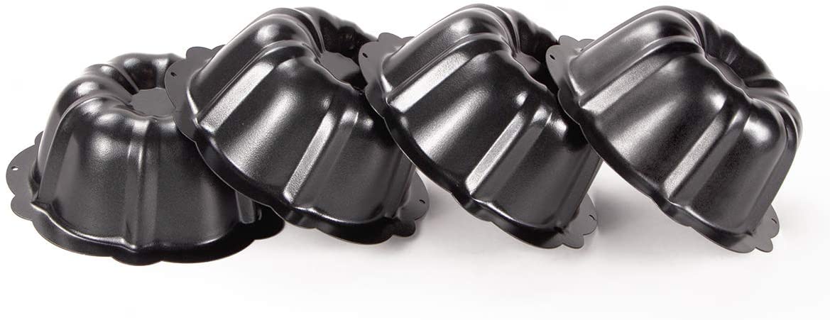 Webake 4 inch nonstick bunting pan cabon steel baking mini bundt cake pan,pack of 4