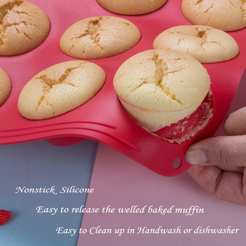 Webake 12 Cup Silicone Nonstick Muffin Tray Pan (2 Pack)