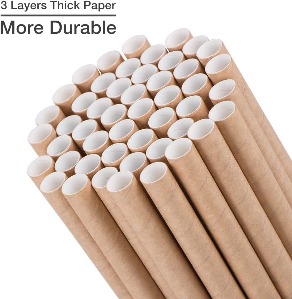 Webake 0.4x7.75 Inch Smoothie Brown Kraft Jumbo Drinking Paper Straws (100 Pack)
