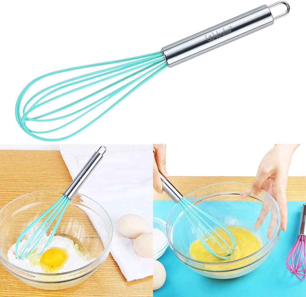Webake 8 inch and 10 inch balloon nonstick egg beater silicone whisk with stainless steel handle,Set of 4