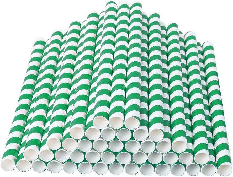 Webake 7.75x0.4 Inch Extra Wide Green Biodegradable Paper Juice Box Straws