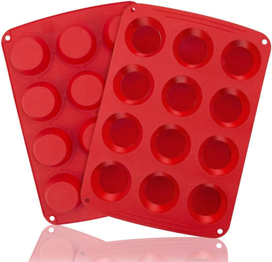 Webake 12 Cup Silicone Nonstick Muffin Tray Pan (2 Pack)
