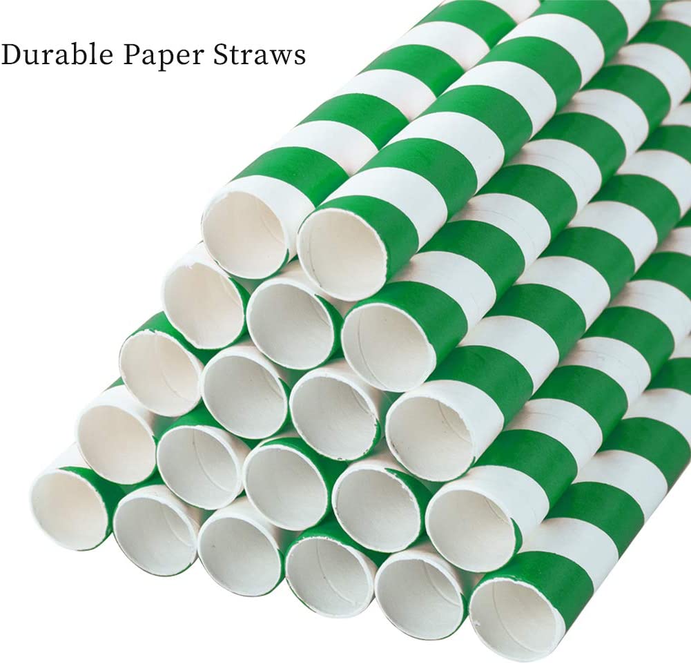 Webake 7.75x0.4 Inch Extra Wide Green Biodegradable Paper Juice Box Straws