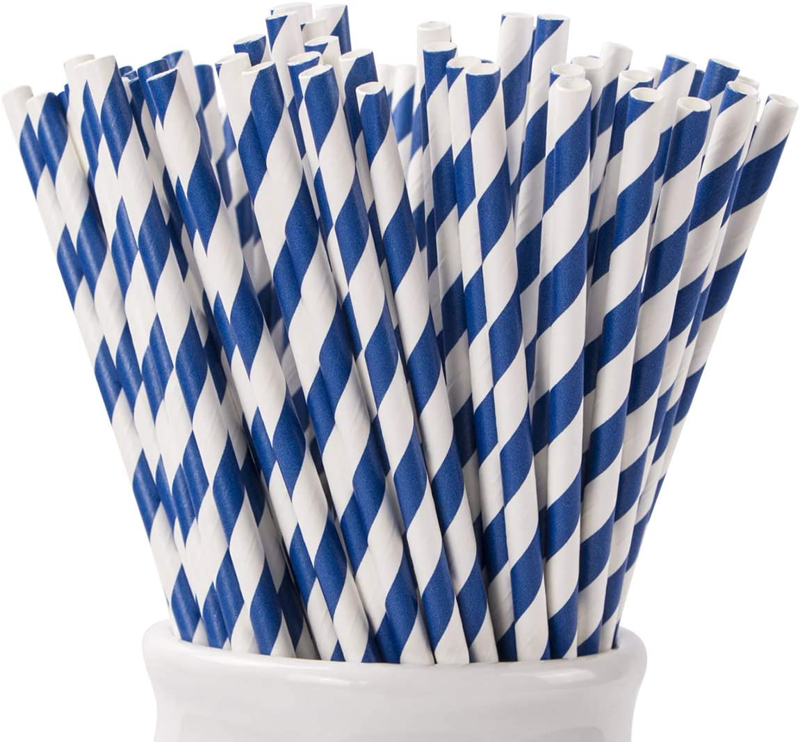 Webake 7.75x0.25 Inch Biodegradable Blue Striped Disposable Flavored Milk Straws (144 Pack)