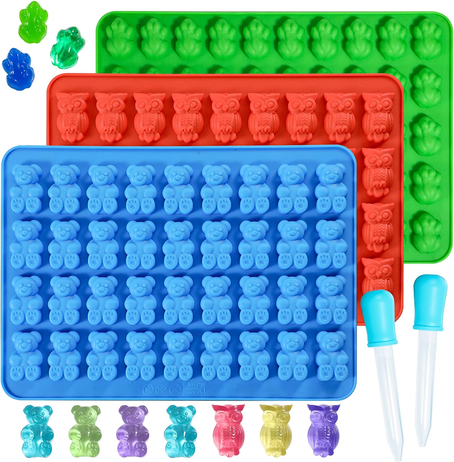 Silicone Candy Gummy Bear Molds - Chocolate Molds Including Bears, Frogs,  Lions, Monkeys, Penguins Gummie Molds Premium Silicone BPA Free, Pack of 4