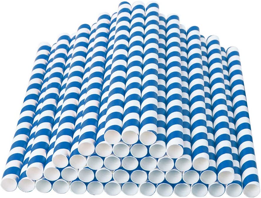 Webake 7.75x0.4 Inch Biodegradable Jumbo Thick Navy Blue Straws to Drink (100 Pack)