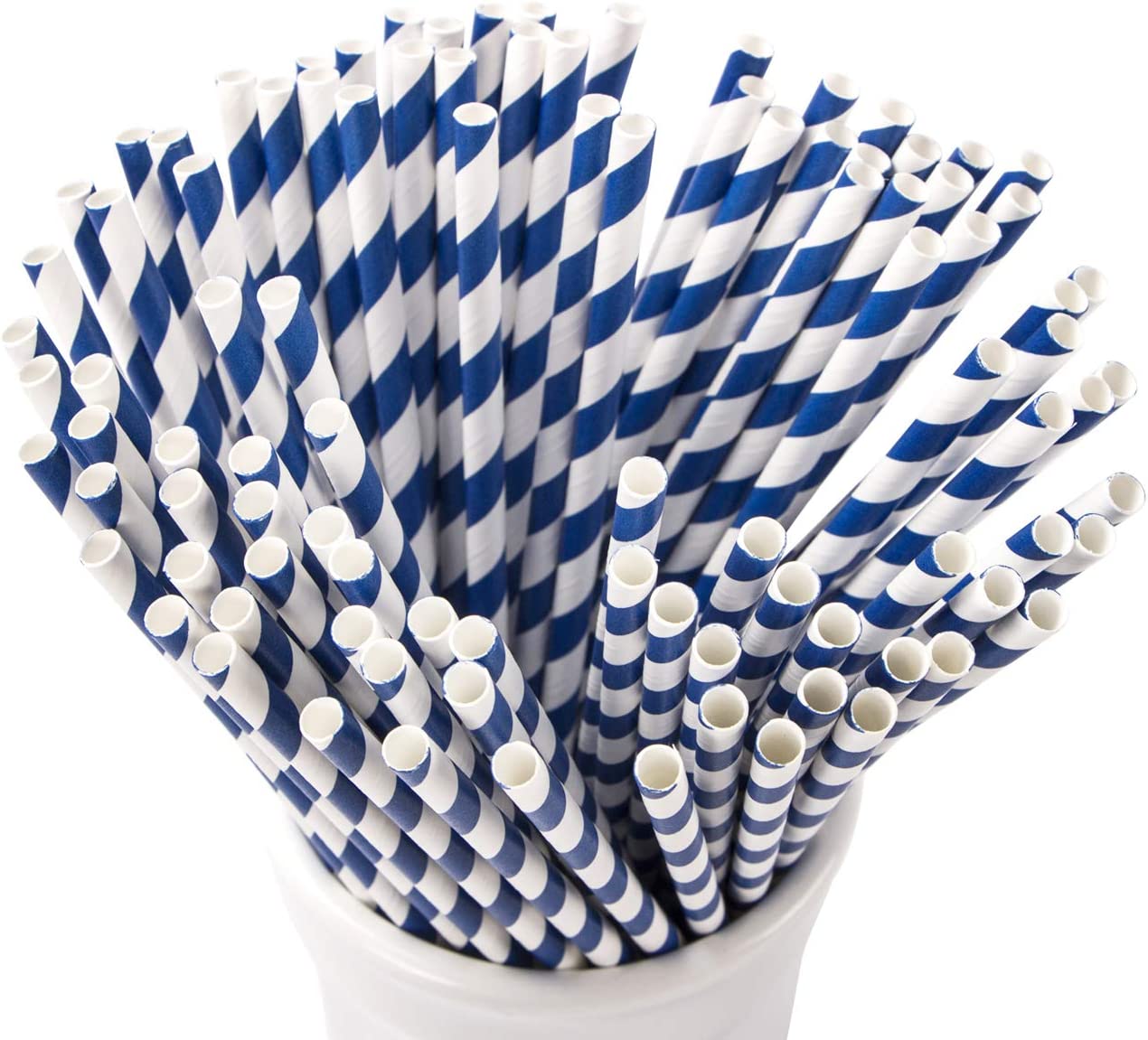 Webake 7.75x0.25 Inch Biodegradable Blue Striped Disposable Flavored Milk Straws (144 Pack)