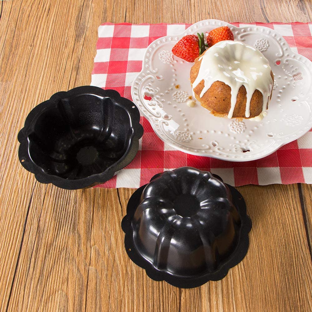 Webake 4 inch nonstick bunting pan cabon steel baking mini bundt cake pan,pack of 4