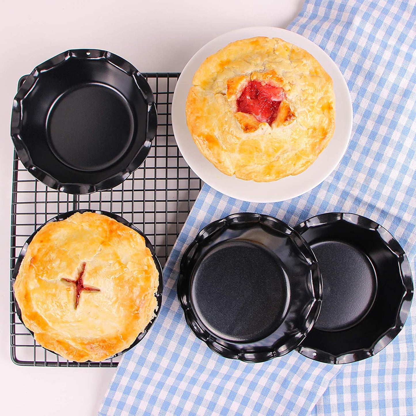 Webake Nonstick 5 Inch Ruffled Edge Round Pie Tins Plates (Set of 4)