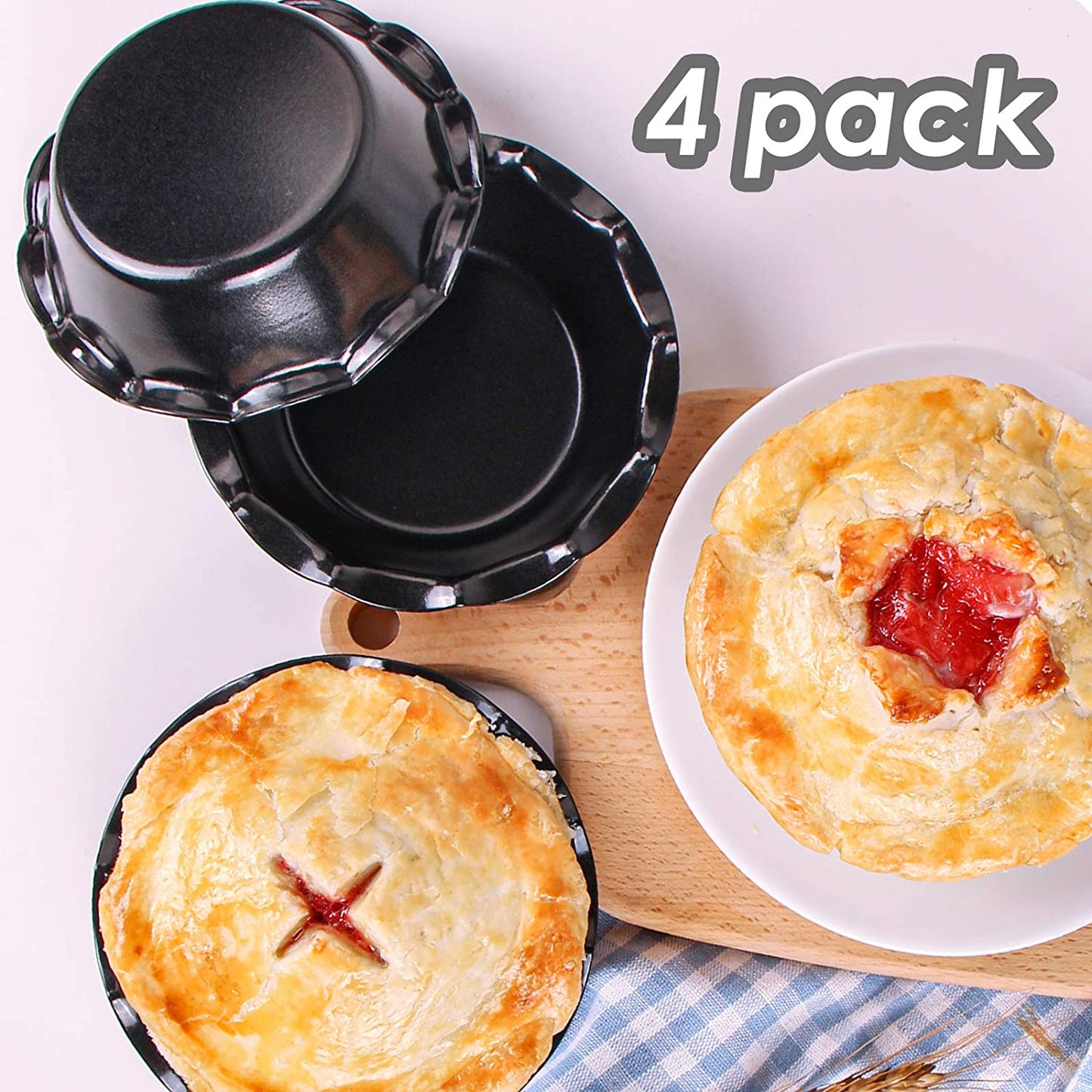 Webake Nonstick 5 Inch Ruffled Edge Round Pie Tins Plates (Set of 4)