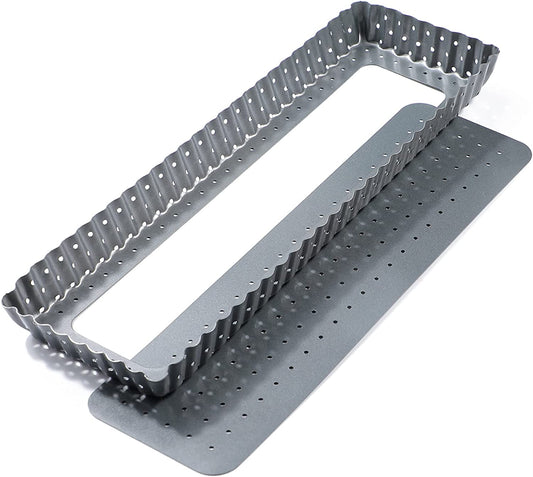 Webake 14 Inch rectangle quiche perforated removable bottom tart baking tray