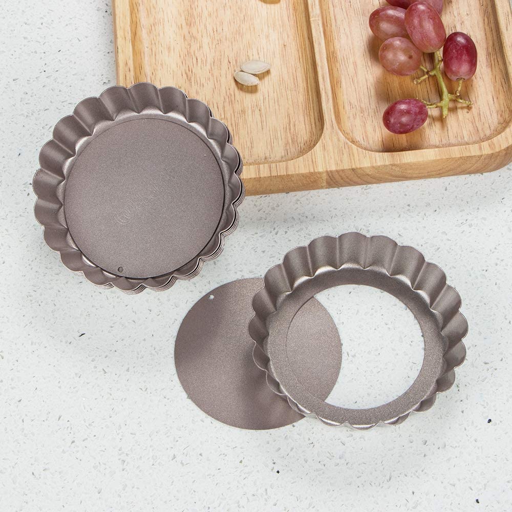 Webake 4 Inch non-stick removable bottom mini tart pan pie mold,Set of 6