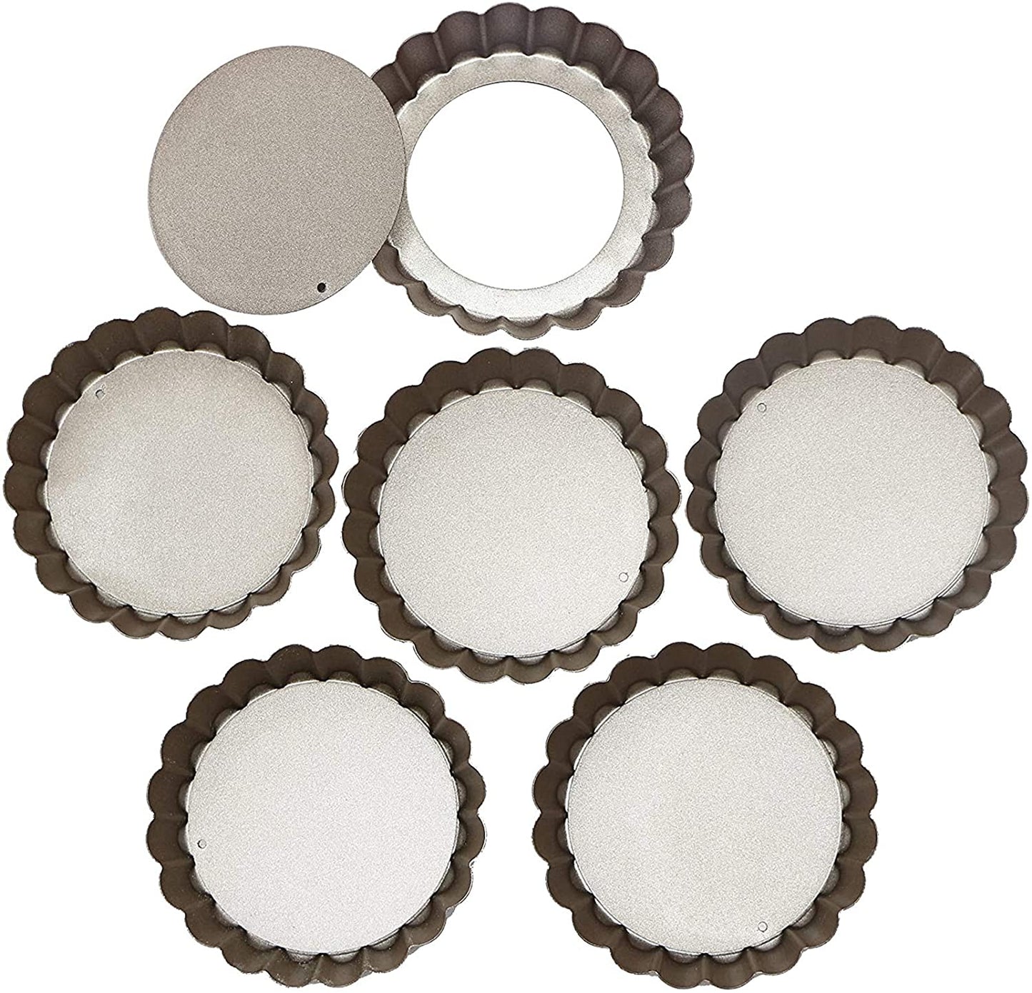 Webake 4 Inch non-stick removable bottom mini tart pan pie mold,Set of 6