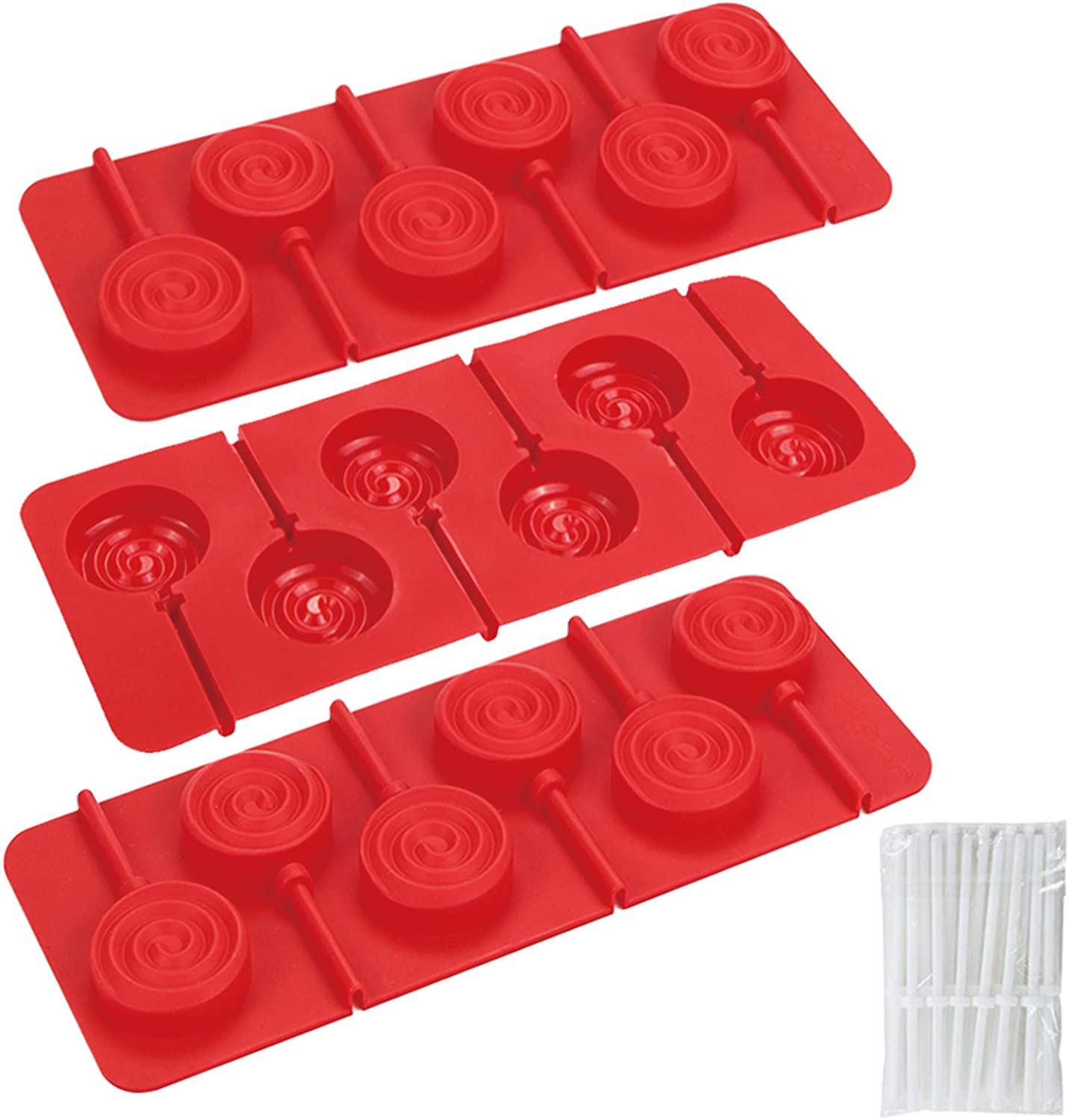 Pack sucker chocolate hard candy molds silicone 6 cavity swirl lollypop