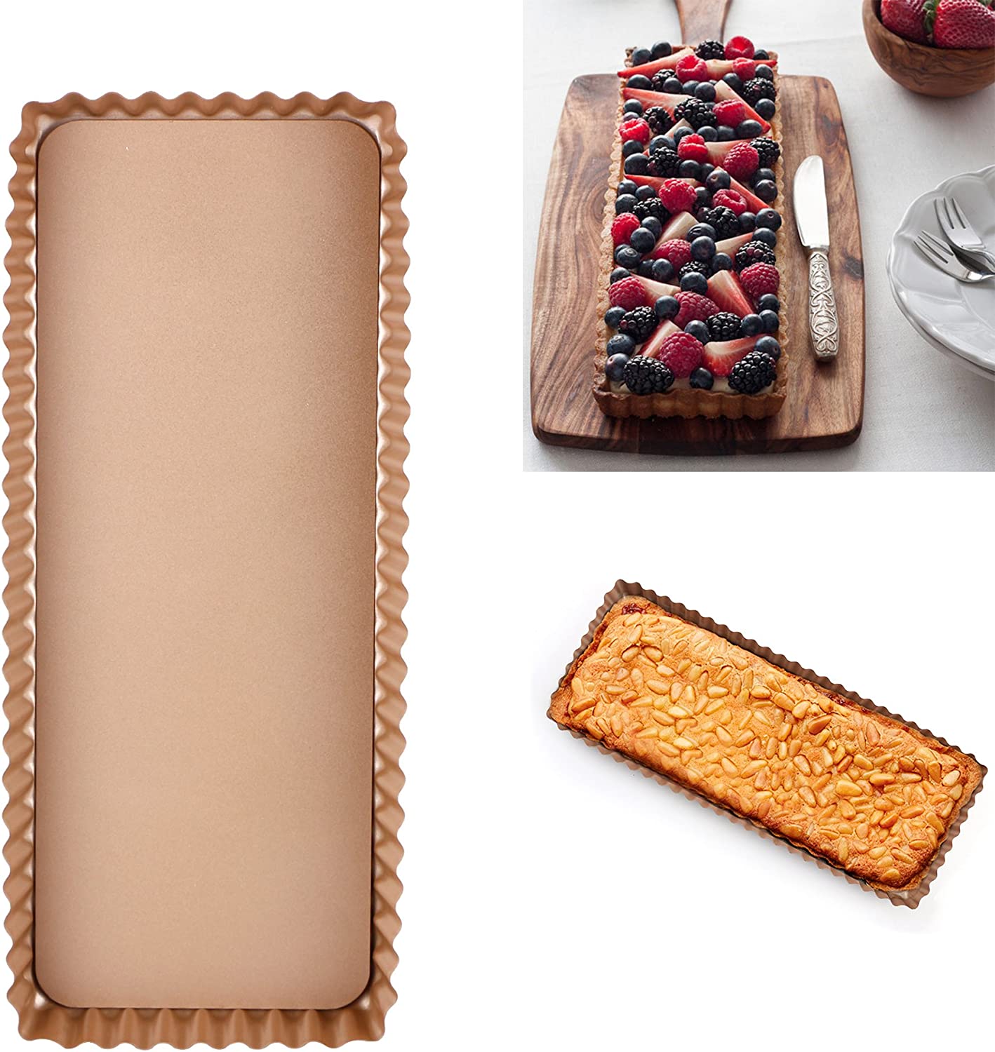 Webake 14 inch rectangular quiche pan nonstick removable bottom tart pan