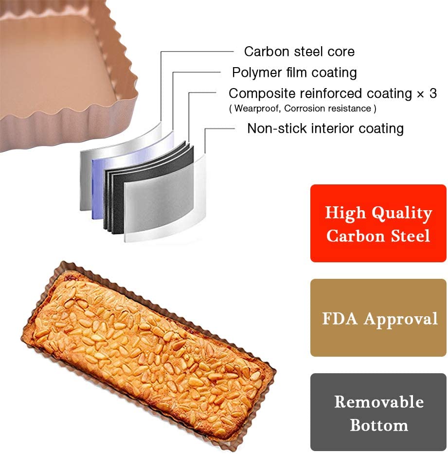 Webake 14 inch rectangular quiche pan nonstick removable bottom tart pan