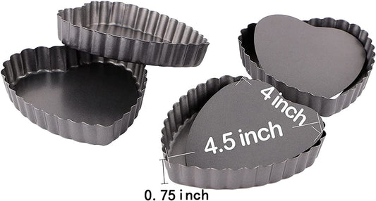 Webake 4.5x4 Inch Mini Heart Removable Bottom Valentine's Day Baking Tart Pan,Set of 4