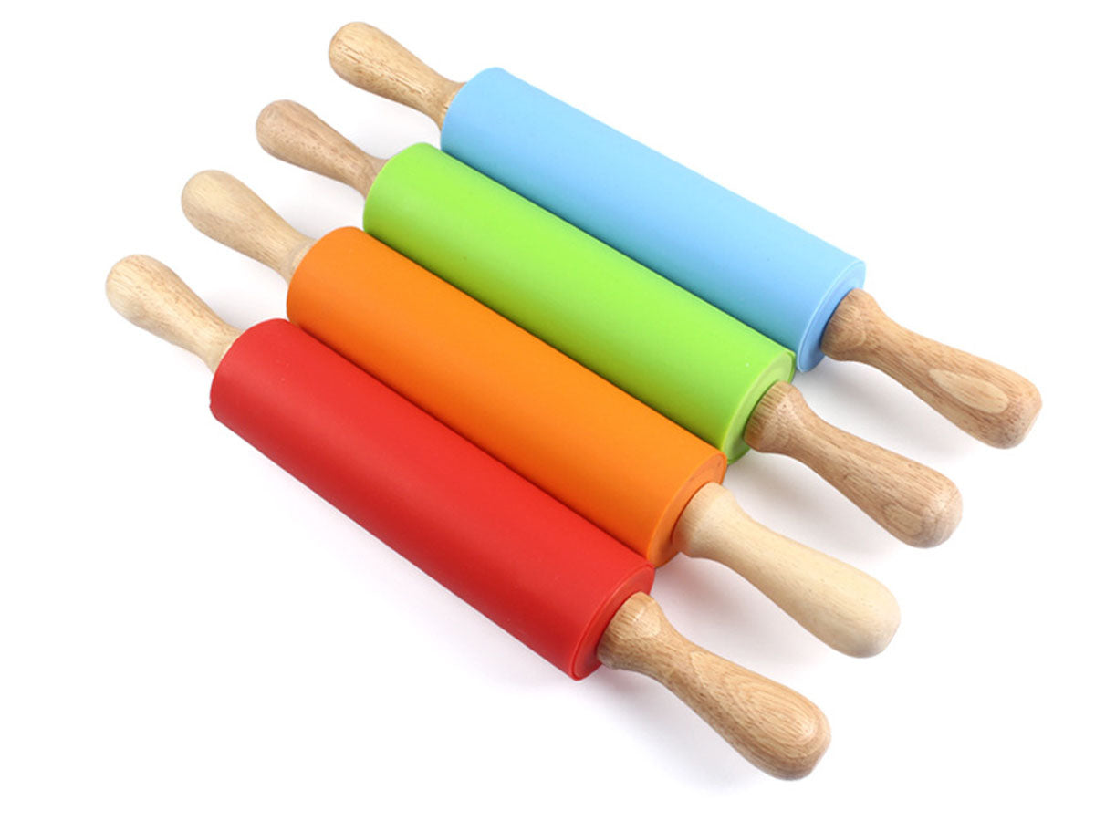 Webake 15 Inch Wooden Handle Non Stick Surface Silicone Embossed Rolling Pin