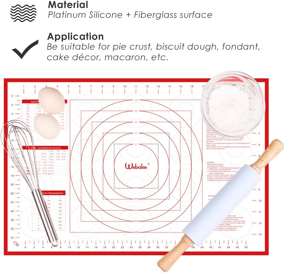 Webake 24 x 16 Inch large silicone non stick macaron pastry mat with measurements