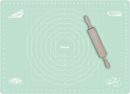 Webake 26 x 18 Inch non stick silicone pastry non slip countertop protector baking mat for rolling dough with measurements (Green)