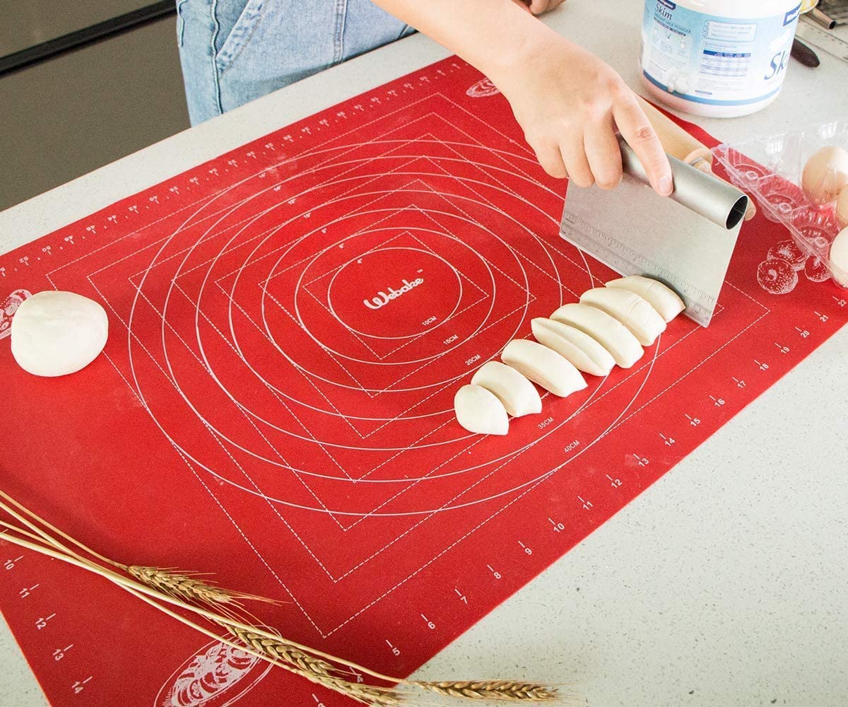Webake 26 x 18 Inch non stick silicone pastry non slip countertop protector baking mat for rolling dough with measurements (Red)