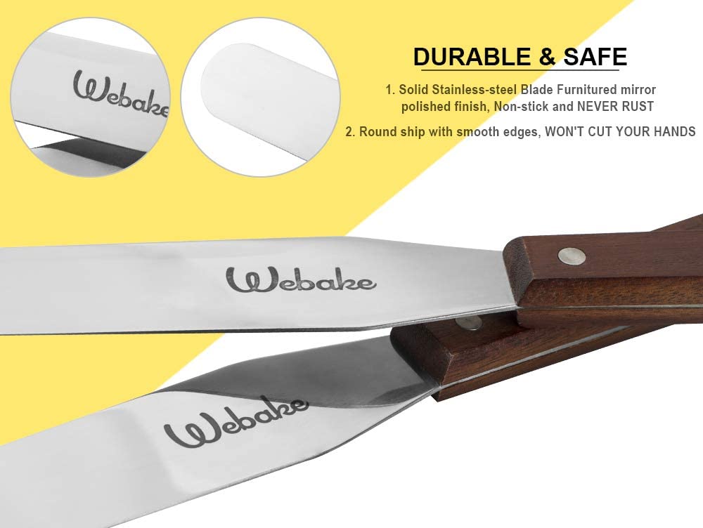 Webake 13 Inch stainless steel straight frosting cake icing spatula with wooden handle,Set of 2