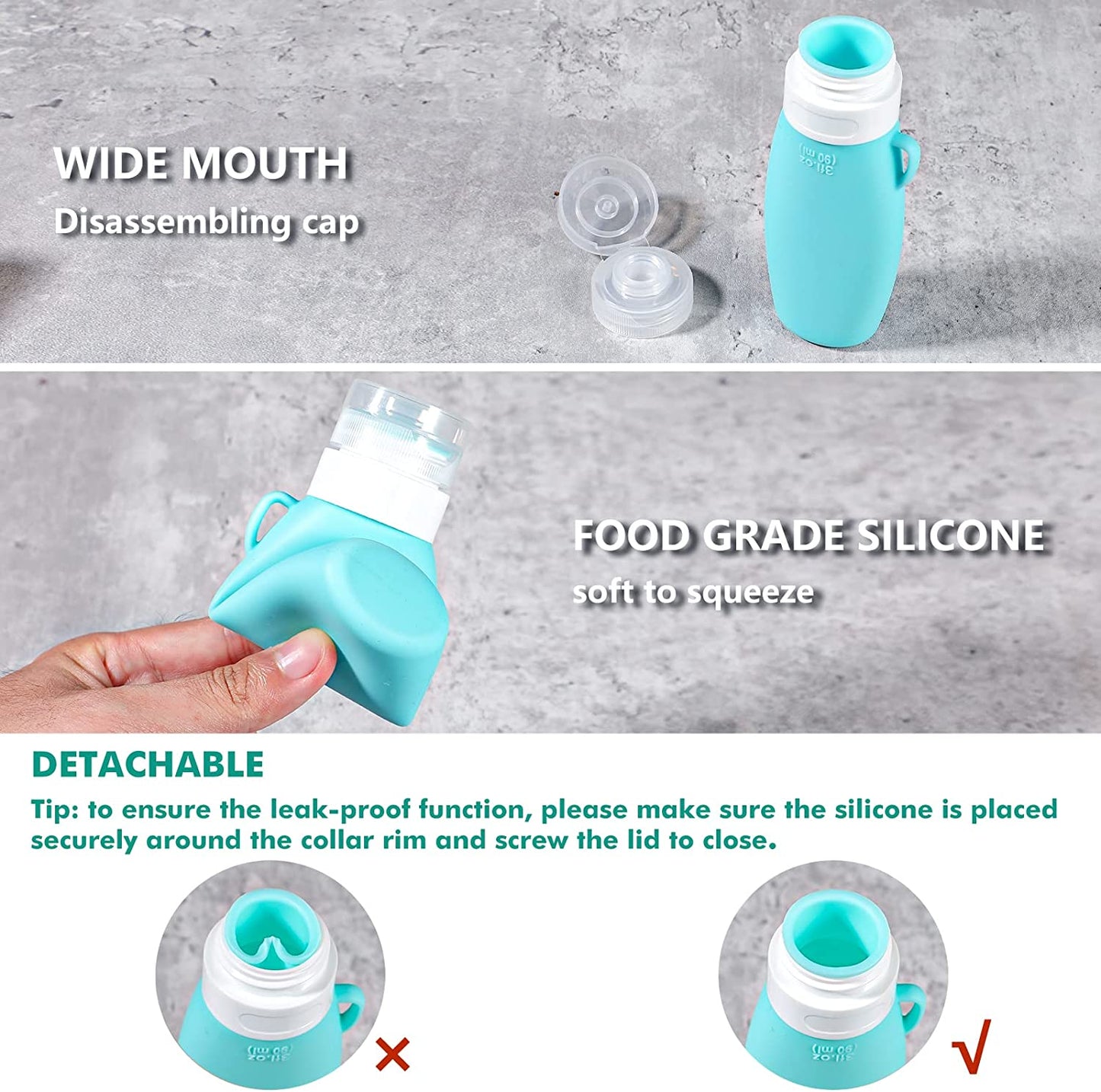 Webake 3oz squeeze salad dressing bottles with 2 cleaning brush (4 pack)