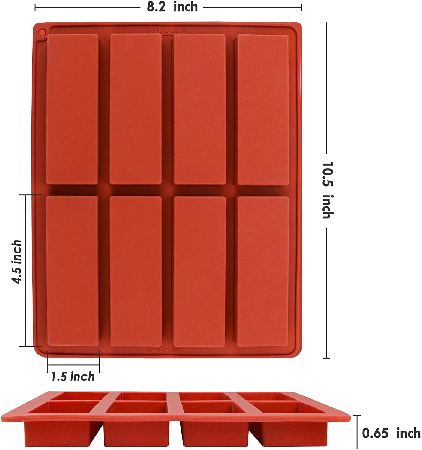 Webake 4.5 Inch 8 Cavities silicone rectangular chocolate bar molds